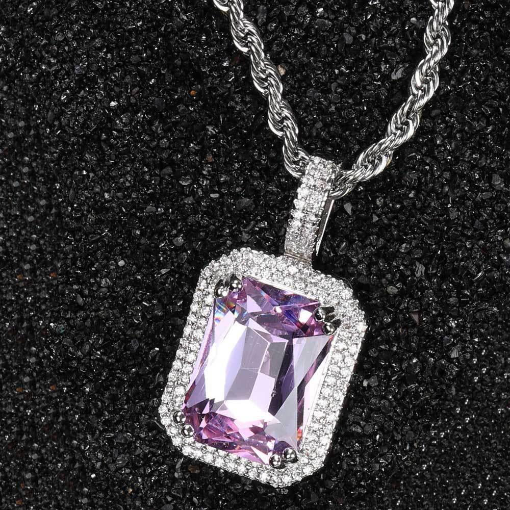 Custom Colored Gemstone Pendant Necklace with Zircon Stones for Men and Women | Caratix Jewelry - CaratixJewelry